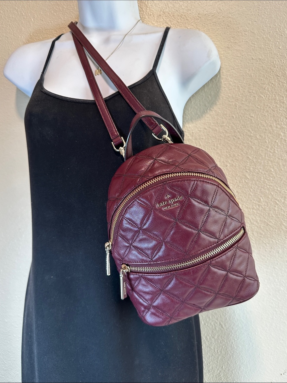 kate spade Quilted Wine Leather Mini Backpack - Picture 11 of 11